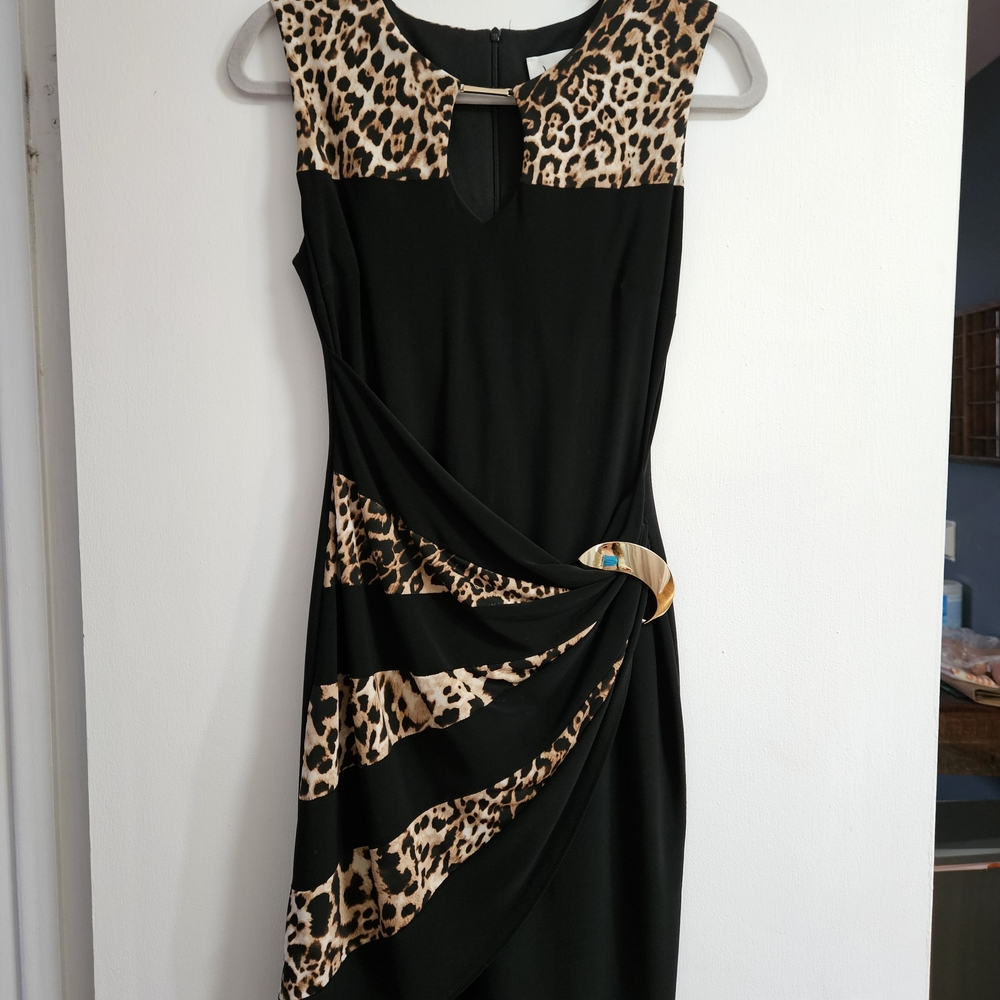 Joseph Ribkoff Black Dress with Leopard Accents